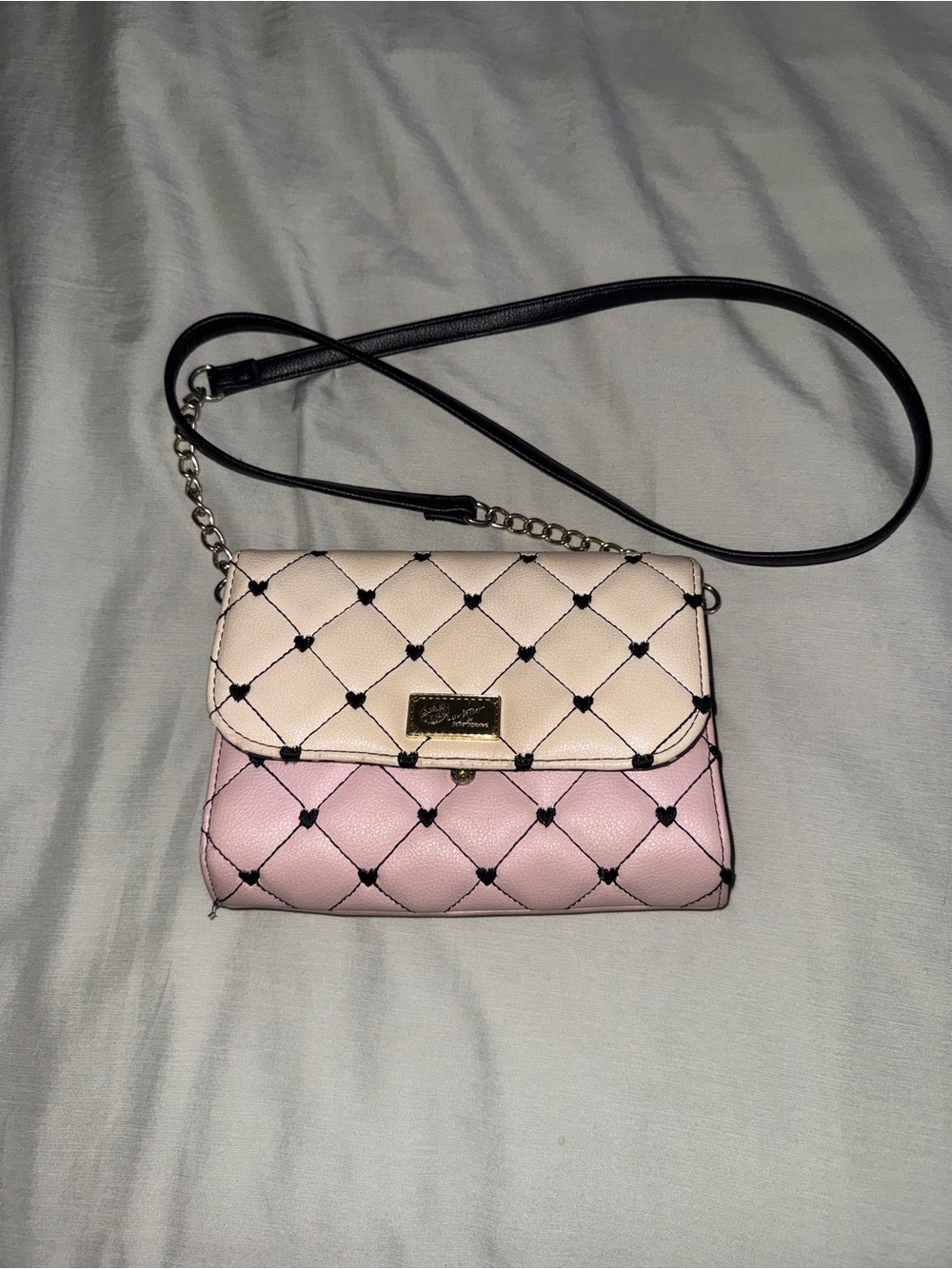 Luv Betsey Betsey Johnson Pink Cream Quilted Heart Crossbody Bag